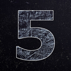 Five - Number written with chalk on the blackboard