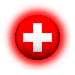 Glass light ball with flag of Switzerland. Round sphere, template icon. Swiss national symbol. Glossy realistic ball, 3D abstract vector illustration highlighted on a white background. Big bubble