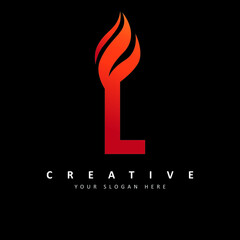 Letter L Logo Design With Fire Flames Vector Illustration