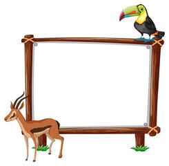 Empty banner with toucan and serow on white background