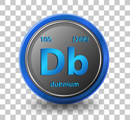 Dubnium chemical element. Chemical symbol with atomic number and atomic mass.