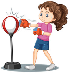 A girl cartoon character doing boxing exercise