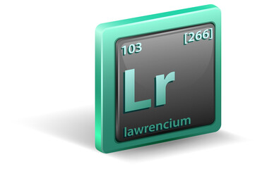 Lawrencium chemical element. Chemical symbol with atomic number and atomic mass.