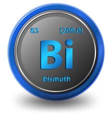 Bismuth chemical element. Chemical symbol with atomic number and atomic mass.