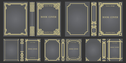 Set of Book covers and spine design templates. Classical Old frames. Art Deco Borders design. Geometric pattern. Presentation cover.