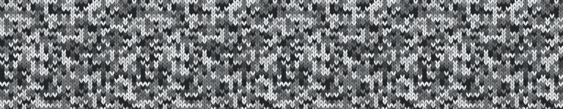 Texture panorama of gray knitted fabric. Textile background banner panorama. Flax bright cloth pattern with fiber.