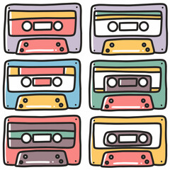 Fototapeta premium hand drawn radio cassette doodle set