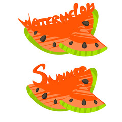 Two red watermelon with an inscription on a white background. Isolated.