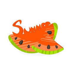 Red watermelon with an inscription on a white background. Isolated.