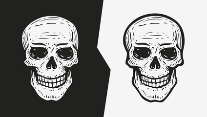 Human skull sketch. Hand drawn vector illustration in engraving style