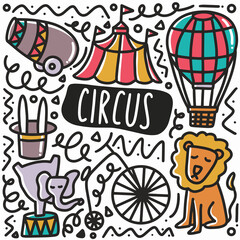hand drawn circus doodle set