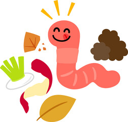 生ごみを食べるミミズのキャラクター