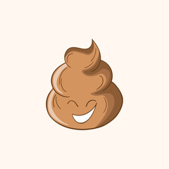 Cartoon poo, template feces icon. Kawaii poop isolated on white background. Shit pattern, evil turd. Vector illustration for invitation, poster, card, fabric, textile. Doodle style