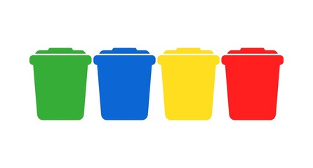 multicolored waste containers, separate collection of garbage icons, sorting of household waste