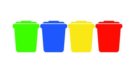multicolored waste containers, separate collection of garbage icons, sorting of household waste