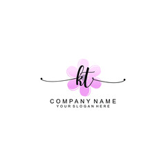 KT Initials handwritten minimalistic logo template vector