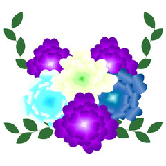 お祝い用の紫色・青色・緑色の花束アレンジ｜Purple / blue / green bouquet arrangement for celebration