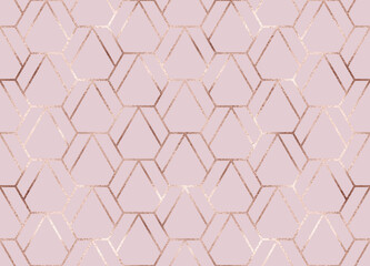 Fototapeta premium Elegant rose gold geometric seamless pattern with hexagons tiles.