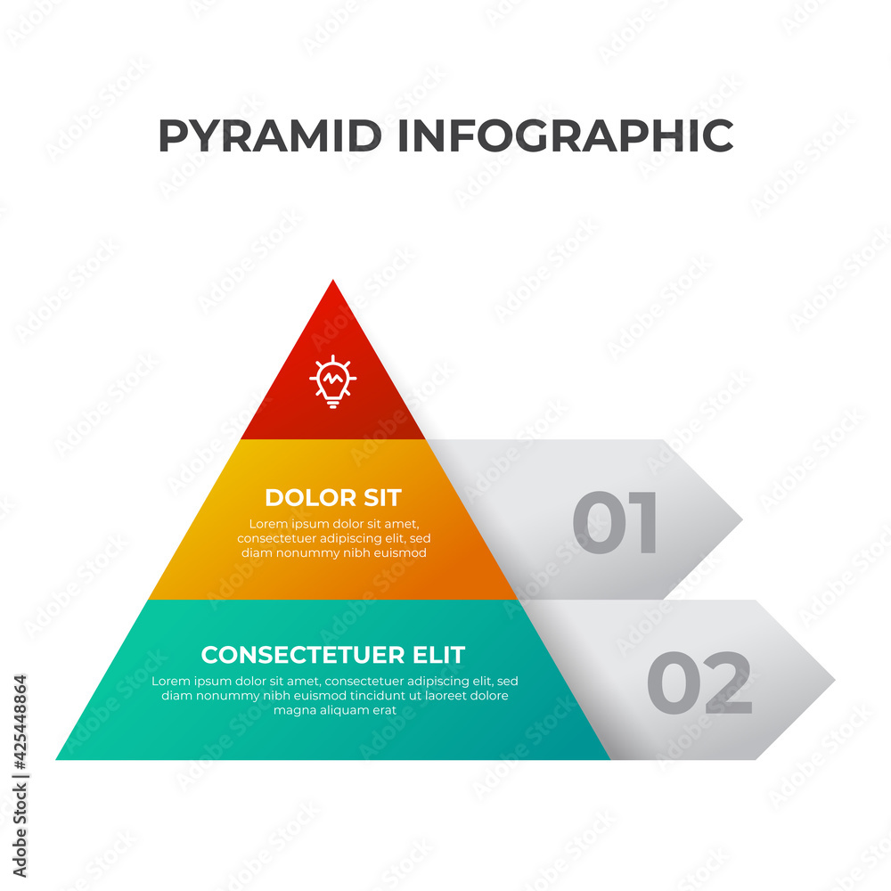 Poster pyramid list infographic element template with 2 point, bullet, triangle shape, row diagram with lev