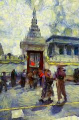 Landscape surrounding the Grand Palace, Bangkok, Thailand Illustrations creates an impressionist style of painting.