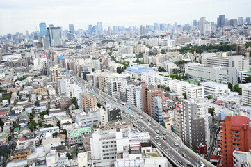Fototapeta premium ランドマークプラザ超高層ビルからの東京三軒茶屋付近、俯瞰の眺め