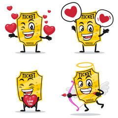 vector illustration of ticket mascot or character collection set with love or valentine or love theme