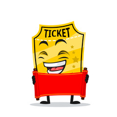 vector illustration of ticket mascot or character holding blank red scroll