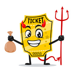 vector illustration of ticket mascot or character Wearing devil costume and holding trident