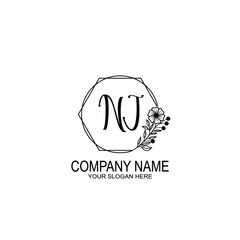 NJ Initials handwritten minimalistic logo template vector