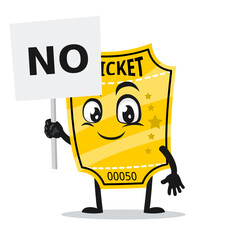 vector illustration of ticket mascot or character holding sign says no