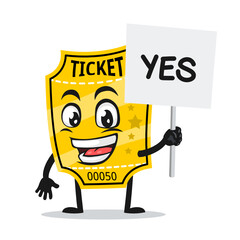 vector illustration of ticket mascot or character holding sign says yes