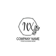 NX Initials handwritten minimalistic logo template vector