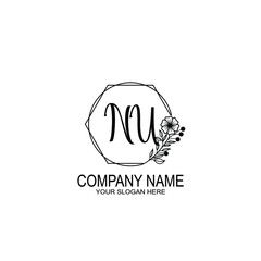 NU Initials handwritten minimalistic logo template vector