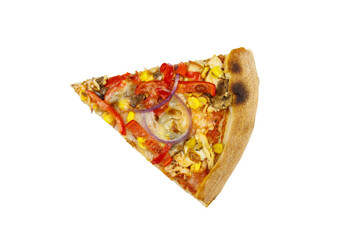 Slice of pizza isolated on white background