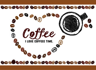 コーヒーのイラスト かわいいコーヒー豆の家のイラストとメッセージ入り フレームイラスト Sticker Pomme