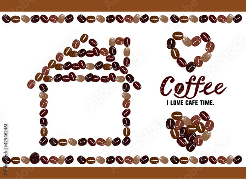 コーヒーのイラスト かわいいコーヒー豆の家のイラストとメッセージ入り フレームイラスト Sticker Pomme