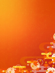 和風　紅葉の装飾フレーム（縦向き）