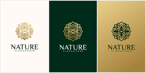Set of nature flower logo design Set of flower logo template with business card