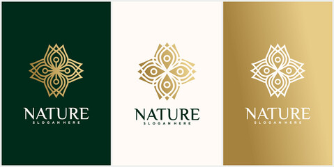 Fototapeta na wymiar Set of nature flower logo design Set of flower logo template with business card