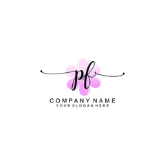 PF Initials handwritten minimalistic logo template vector