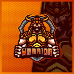 Spartan Gladiator Warrior mascot esport logo design illustrations vector template, Roman Knight logo for team game streamer youtuber banner twitch discord