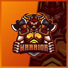 Spartan Gladiator Warrior With Axe mascot esport logo design illustrations vector template, Roman Knight logo for team game streamer youtuber banner twitch discord