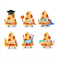 School student of slice of tomato cheese pizza cartoon character with various expressions