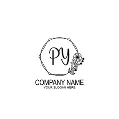 PY Initials handwritten minimalistic logo template vector