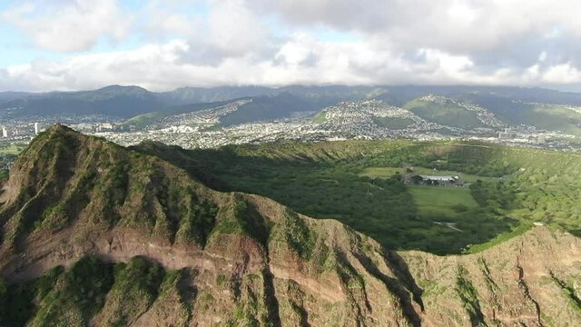Drone shot of Diamond Head Oahu, Hawaii.