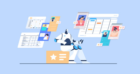 people chatting with chatbot robotic assistant online communication artificial intelligence technology concept