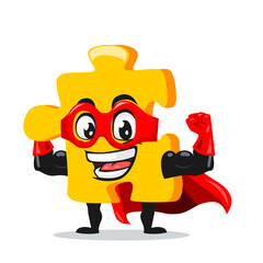vector illustration of puzzle mascot or character wearing super hero costume