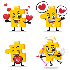 vector illustration of puzzle mascot or character collection set with love or valentine or love theme