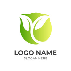 leaf logo template with flat green color style