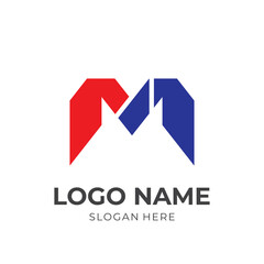 modern letter M logo template with flat blue and red color style